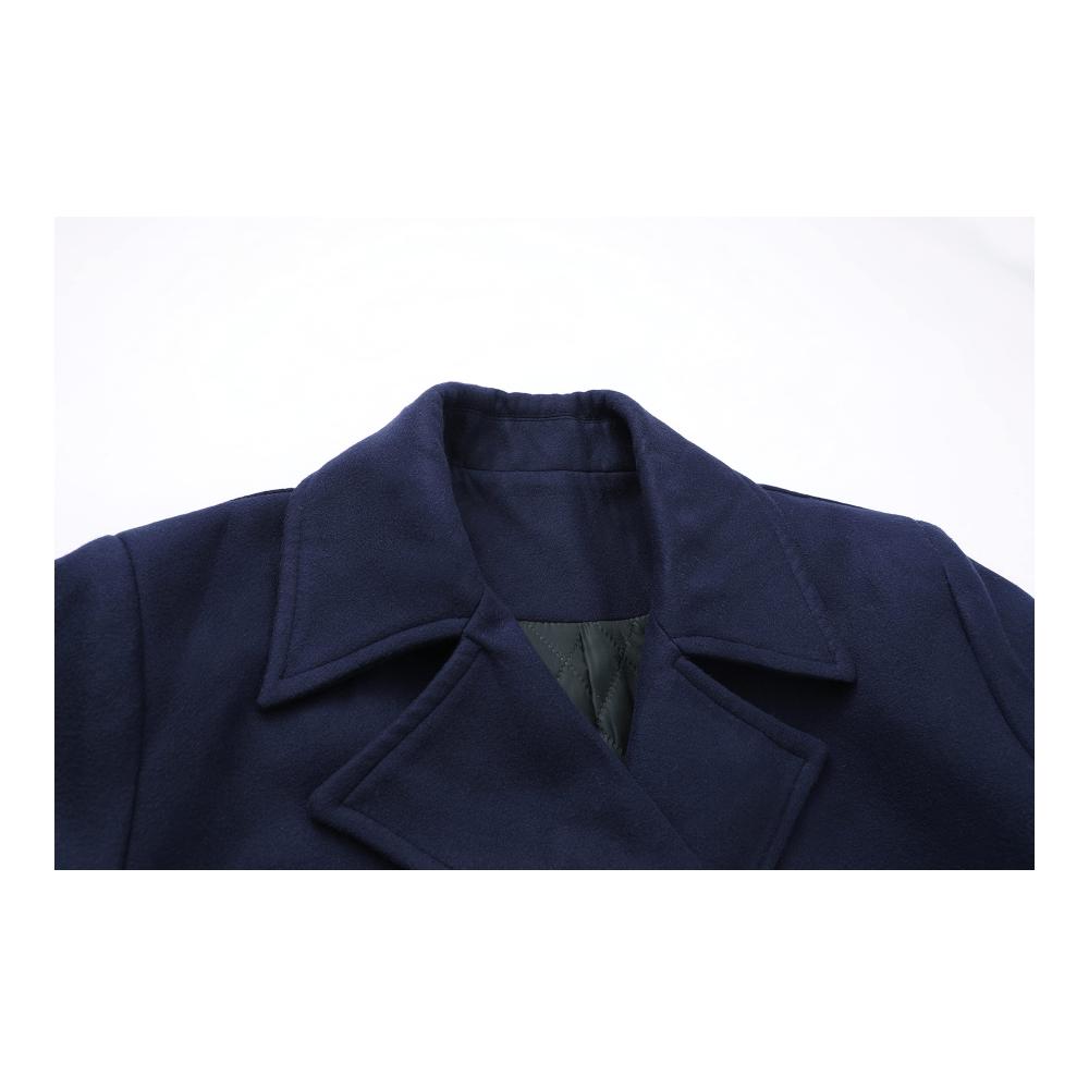 Herren Peacoat aus Wollmischung mit klassischem Zweireih-Design und abnehmbarem Latz