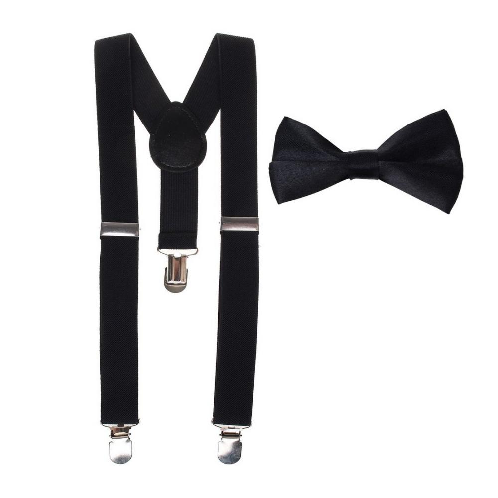 Verstellbares Unisex-Schwarz-Set Hosenträger und Fliege - Hochwertige Clips ideale Passform