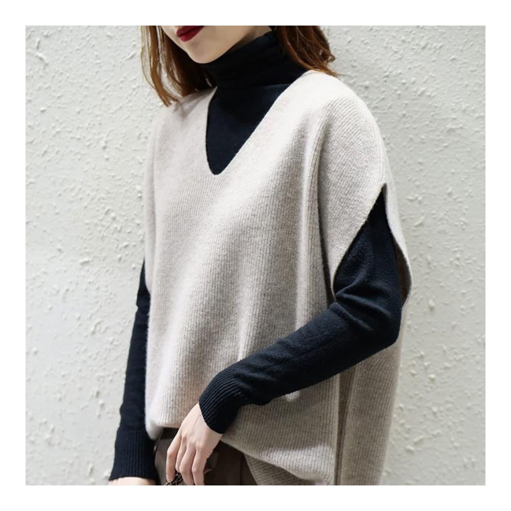 Strick Ponchos & Capes Damen Wollpullover BHVXW für Frühling und Herbst - V-Ausschnitt Lose Passform XL Code