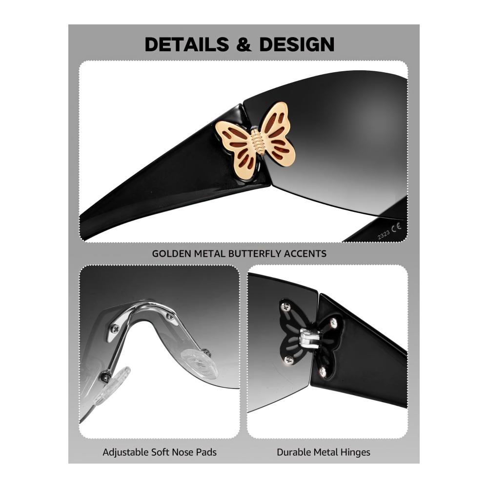 Damen Sonnenbrille Schmetterling Trend – Oversized Rimless Fashion Shield mit UV400 Schutz
