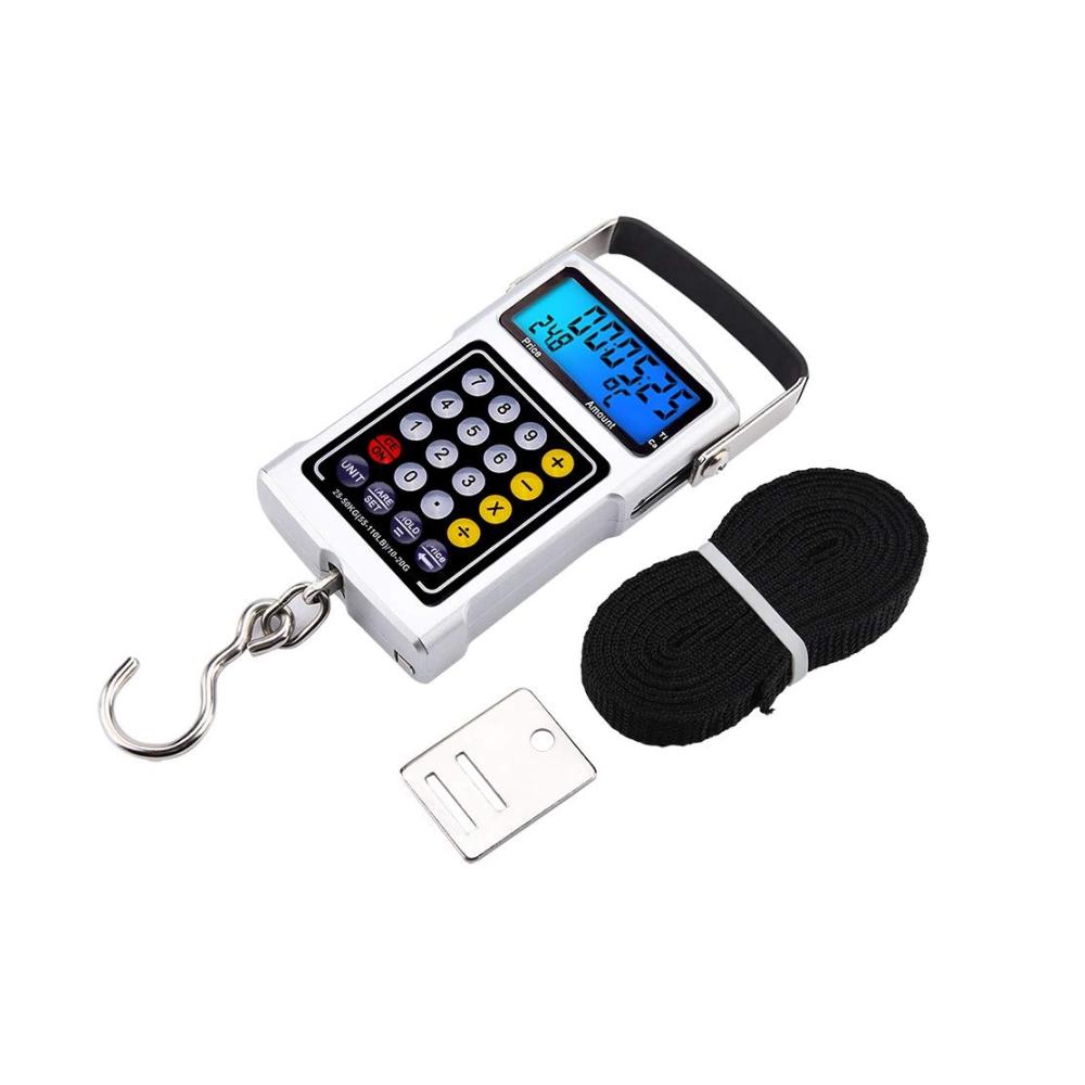 Elektronische Gepäckwaage mit Angelhaken 50 kg Kapazität 7-in-1 Digitale Anglerwaage