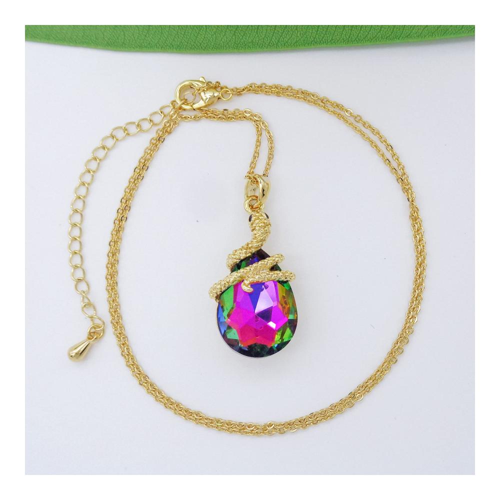 18 Karat Kristall-Halskette mit Schlangen-Design - Elegante 40+6 cm Verstellbar - Luxuriöser Anhänger - Damenmode-Schmuck