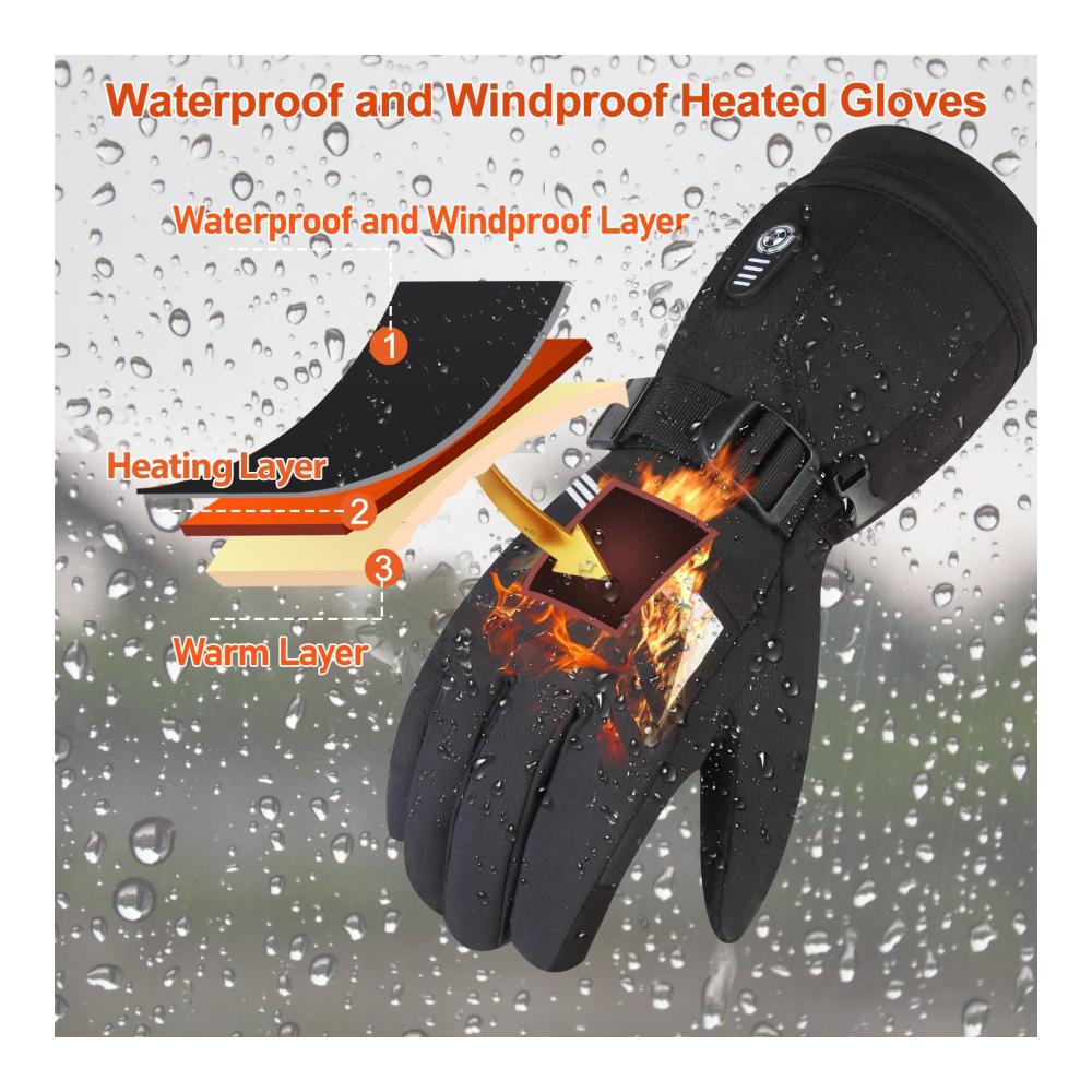 Heizbare Handschuhe mit 7.4V 3000mAh Akku für Herren und Damen – Wasserdicht 5 Temperaturstufen – Ideal zum Wandern Radfahren & Skifahren