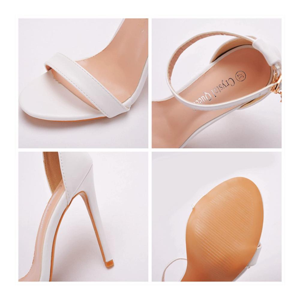 Keilsandalen Damen – Elegante Hochhackige Sandalen mit Knöchelriemen für Hochzeit Party und Kleider – Weiß Größe 42