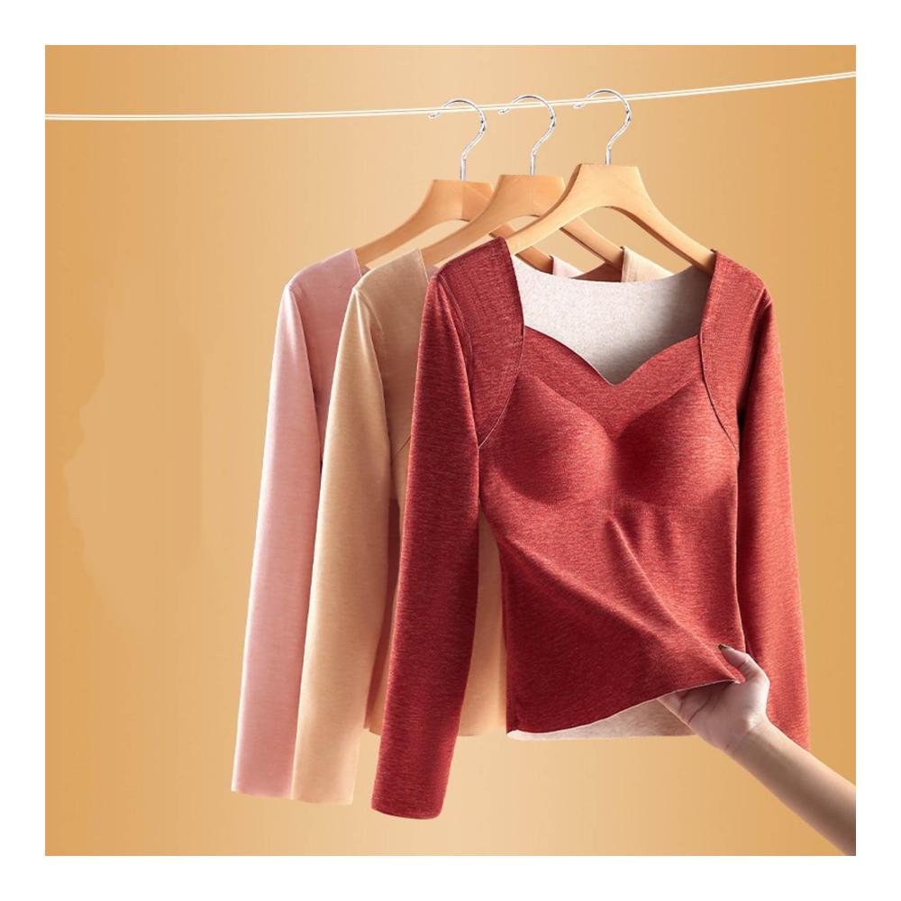 Winter Thermounterwäsche für Damen – Langarmshirt mit V-Ausschnitt Innenfleece Thermo Unterhemd Pullover und T-Shirt für maximale Wärme