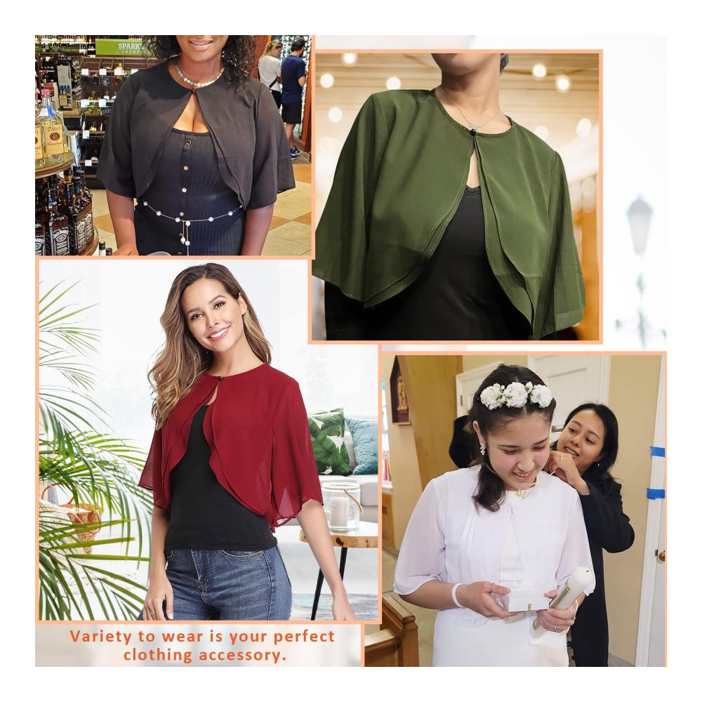 Chiffon Bolero für Damen - Elegantes Kurzarm Achselzucken für Abendkleider Hochzeiten und besondere Anlässe