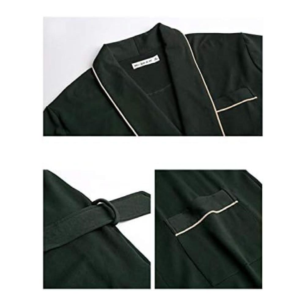 Herren Bademantel - Langärmeliges Baumwollpyjama-Nachthemd für Frühling & Herbst - Winterlicher Yukata in Dunkelgrün - Langer Bademantel aus Baumwolle Größe L