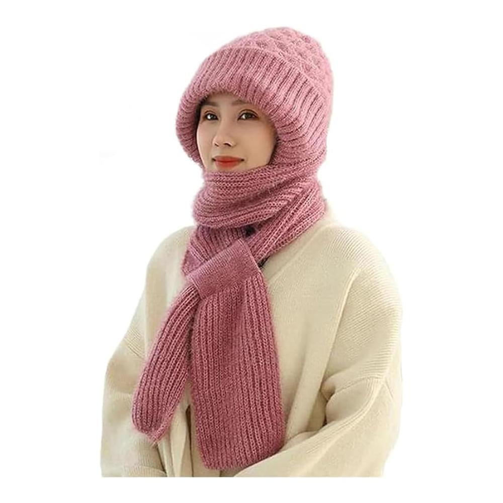 Winterliche Damen Strickmütze mit Schal – 2-in-1 Set für Wärme und Stil