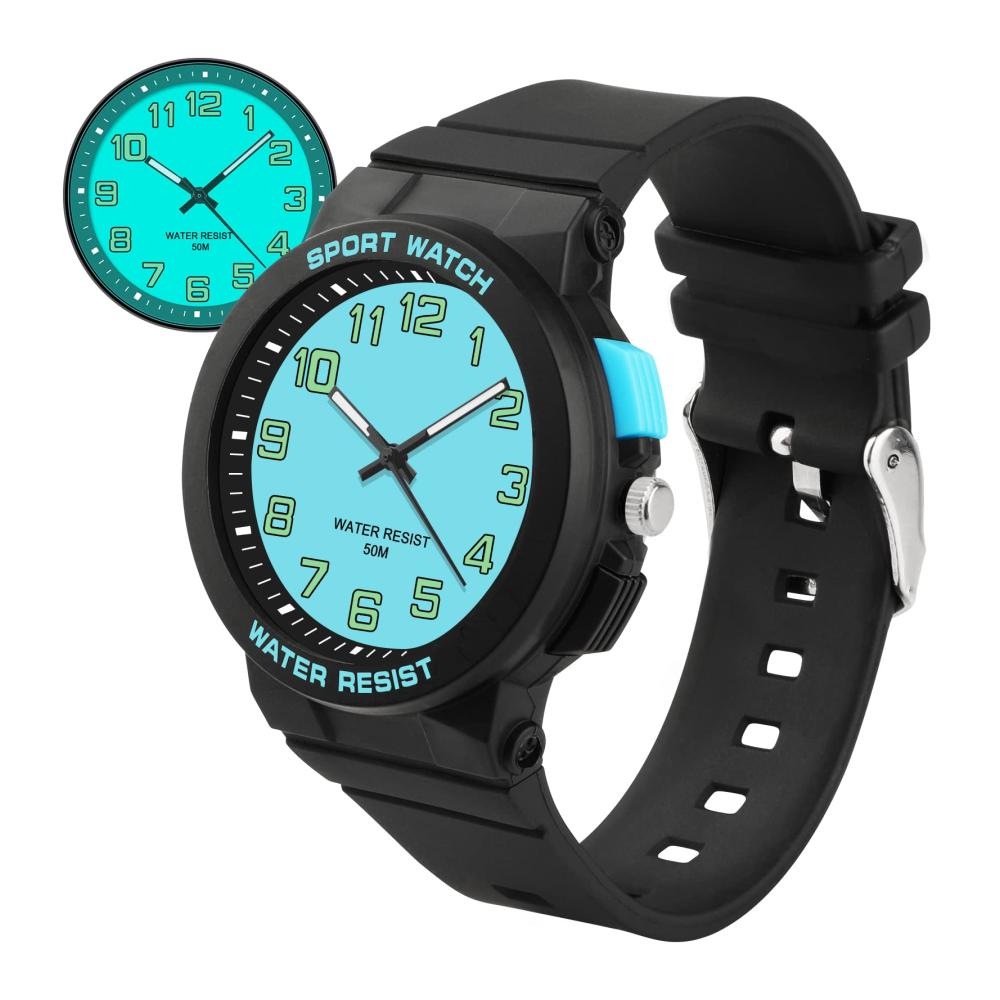5ATM Wasserdichte Kinder Analoguhr mit Hintergrundbeleuchtung Leicht Lesbares Zifferblatt Weiches Gummiband - Jungen und Mädchen Armbanduhr für Teens