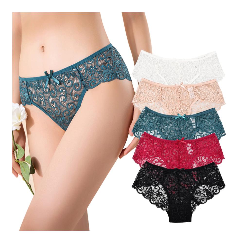 Spitzenhöschen Set Damen Unterwäsche 5er Pack Bikinis Hipster Niedrige Taillenslips in 5 Farben