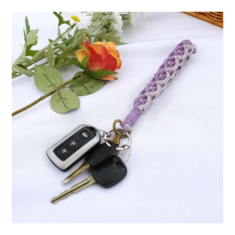 Boho Baumwolle Seil Gewebtes Armband Keychain – Schlüsselanhänger für Damen mit Wristlet und Lanyard – Schlüssel Accessoire in handgefertigter Optik