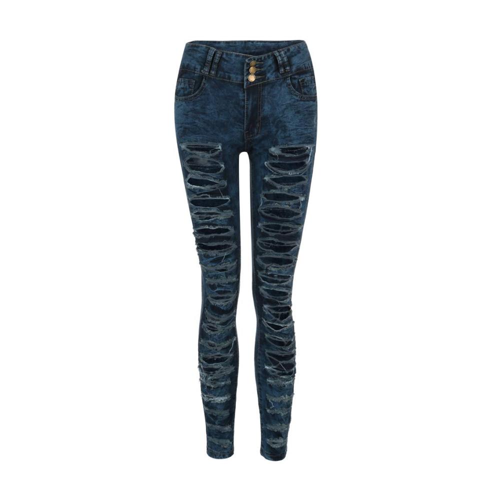 Damen Stretch Jeans - Modische Skinny Fit Denim mit Löchern mittlere Taille Casual Style (SUNDE211215A159