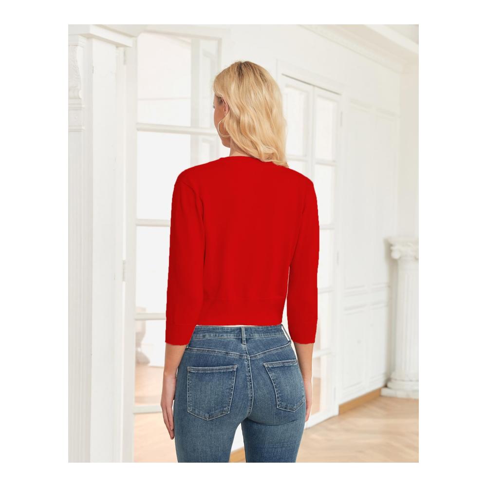 Damen Bolero Cardigan Leichte 3/4-Ärmel Strickjacke mit V-Ausschnitt - Eleganter Basic-Kurzcardigan von CUNYI