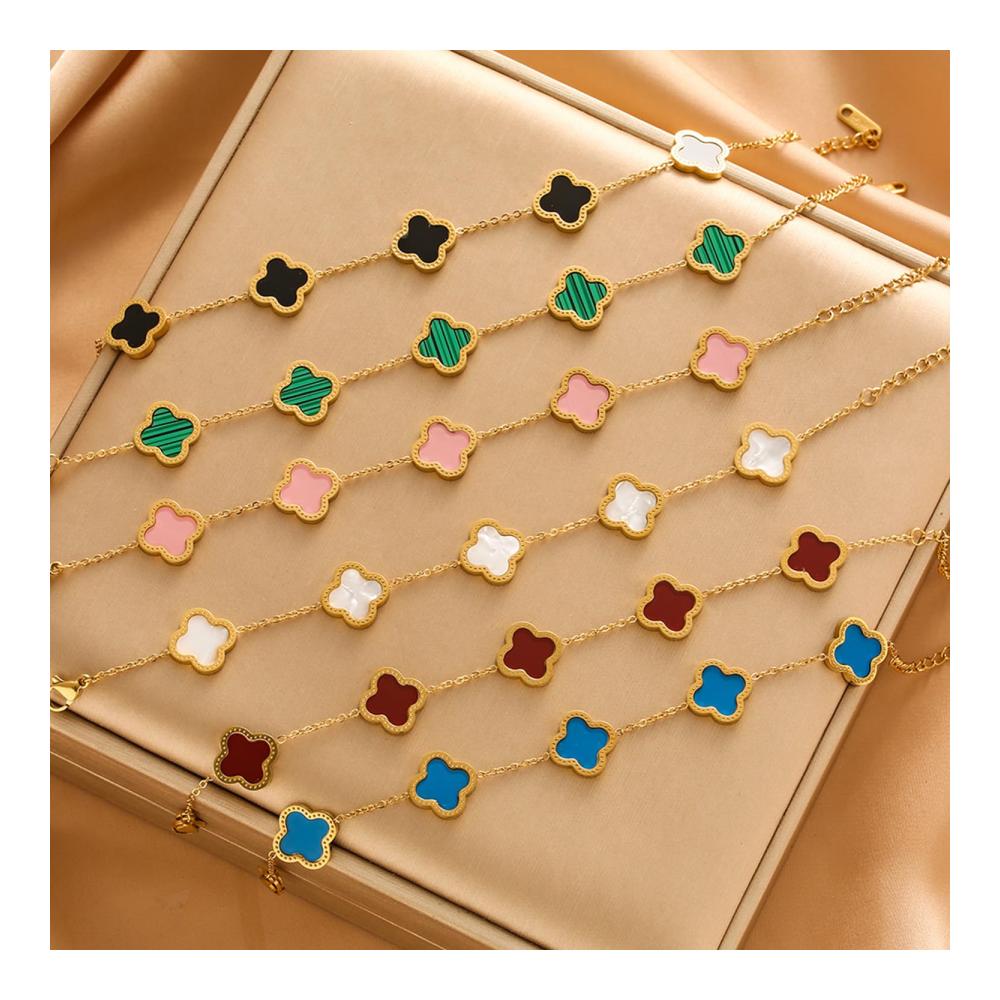 Glücksklee Schmuck-Set für Damen | 18K Vergoldete Kleeblatt Halskette Ohrringe Armband | Vierblättriges Kleeblatt Schmucksets
