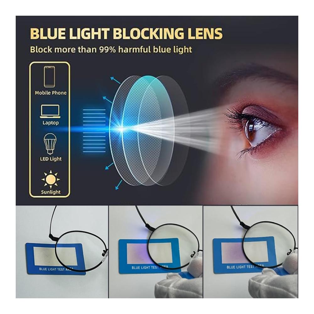 Blaulichtfilter Brille Damen Herren - Metallrahmen Rund Computerbrille ohne Stärke Blaufilter Brillenfassungen für gesunden Augenschutz