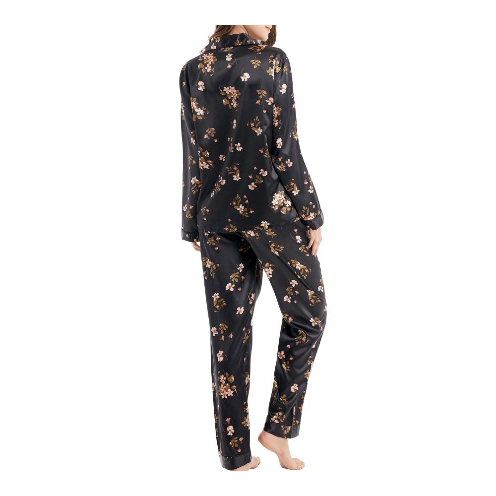 Damen Schlafanzug Set Satin Pyjama Lang - Klassische Nachtwäsche Loungewear