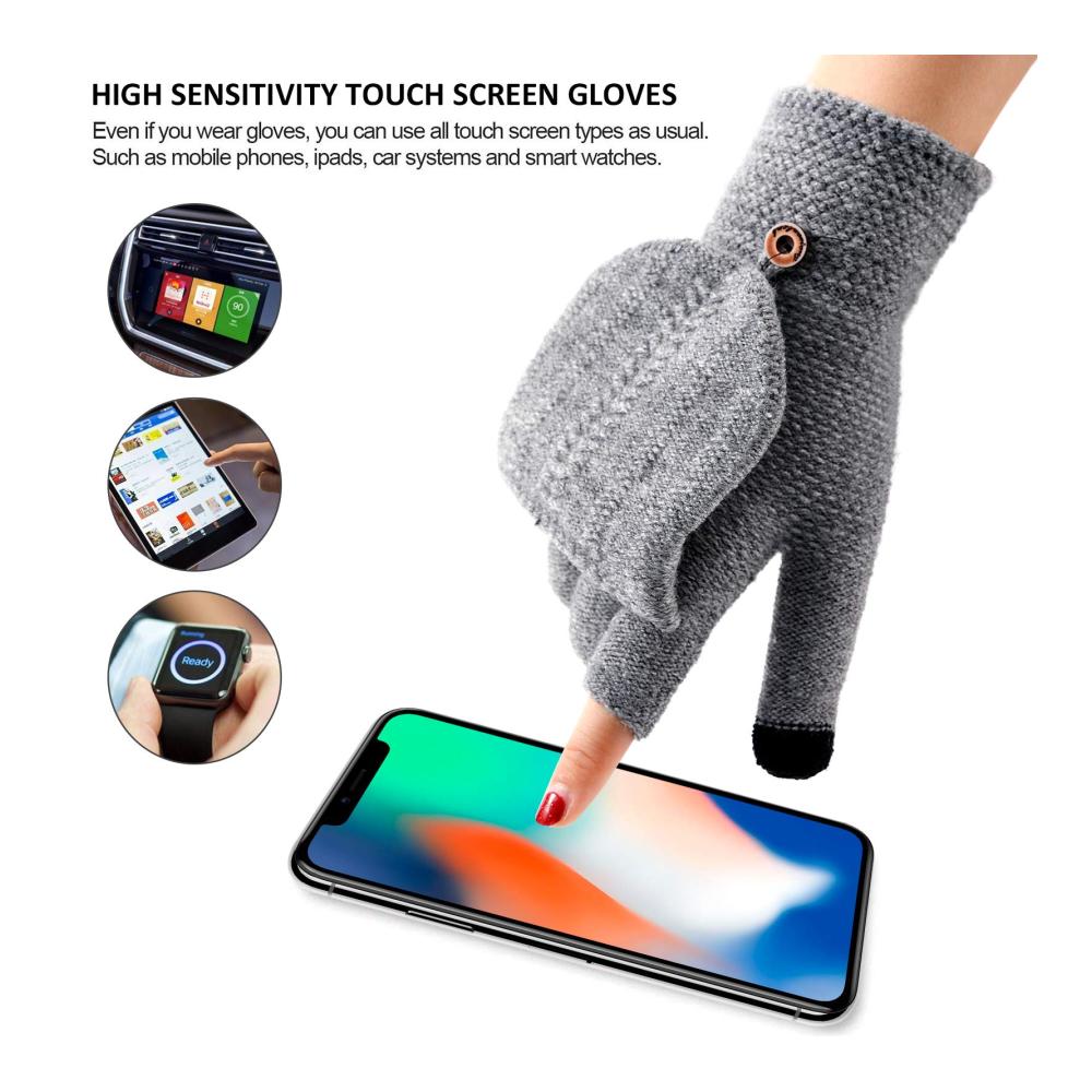 Homealexa Winter Handschuhe für Damen und Herren - Fingerlose Strickhandschuhe mit Flip-Top und Baumwollfutter Warme Halbfingerhandschuhe für Herbst und Winter