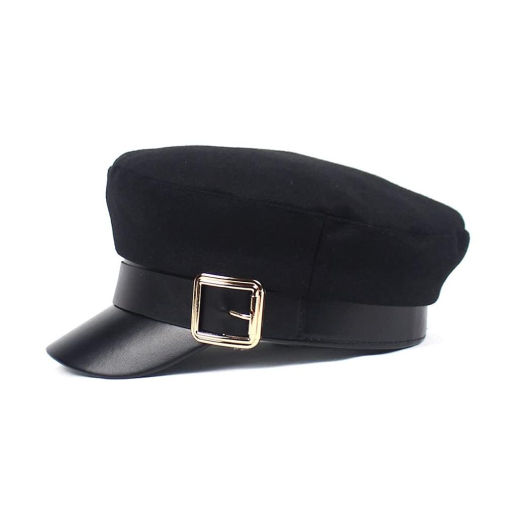Vintage Britische Schirmmütze mit Metallschnalle | Schwarze Bretonische Fiddler Cap für Herren | Flat Top Fisherman Hat mit Visier | Newsboy Cap Barett und Gatsby Hut für Damen | Klassische Paperboy Mütze