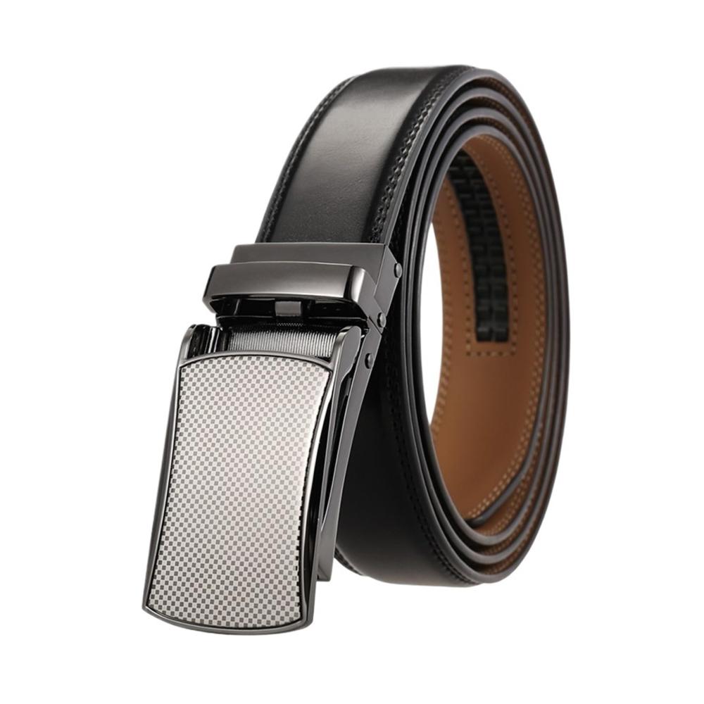 31mm Ledergürtel für Herren - Eleganter Anzugsgürtel mit Automatischer Schnalle Keine Löcher Natürliches Rindsleder - Braun Schwarze Akzente - Länge 120cm