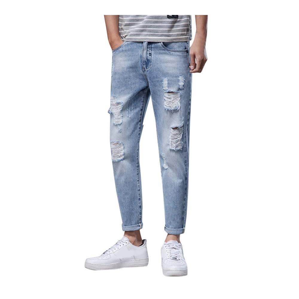 Herren Winter-Freizeithose mit Taschen | Moderne Jeans-Hose für Herbst | Bequeme Herren-jeans mit Neun-Punkte-Stil