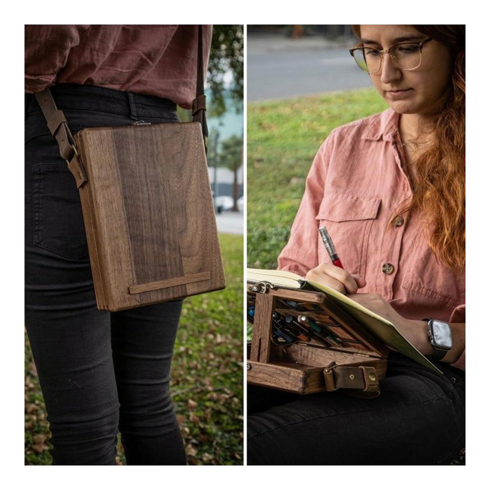 Retro A5 Messenger-Bag Trendige Outdoor-Aktentasche für Schriftsteller mit Holzkiste perfekt für Künstlerbedarf und Home Decor – Ideale Art Handtasche