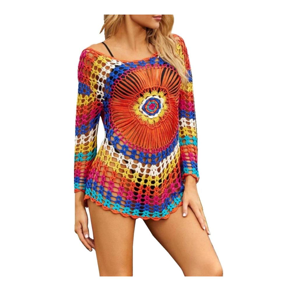 Strandkleidung für Damen Gestricktes Strandtop mit Häkel-Tunika - Perfekter Bikini-Cover-up für den Urlaub