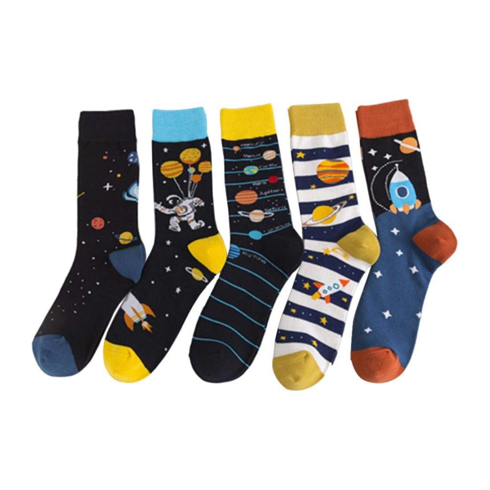 Herrensocken Set 5 Paar Baumwollsocken für den Winter weich warm & atmungsaktiv | Lustiges Universum mit Planeten-Muster