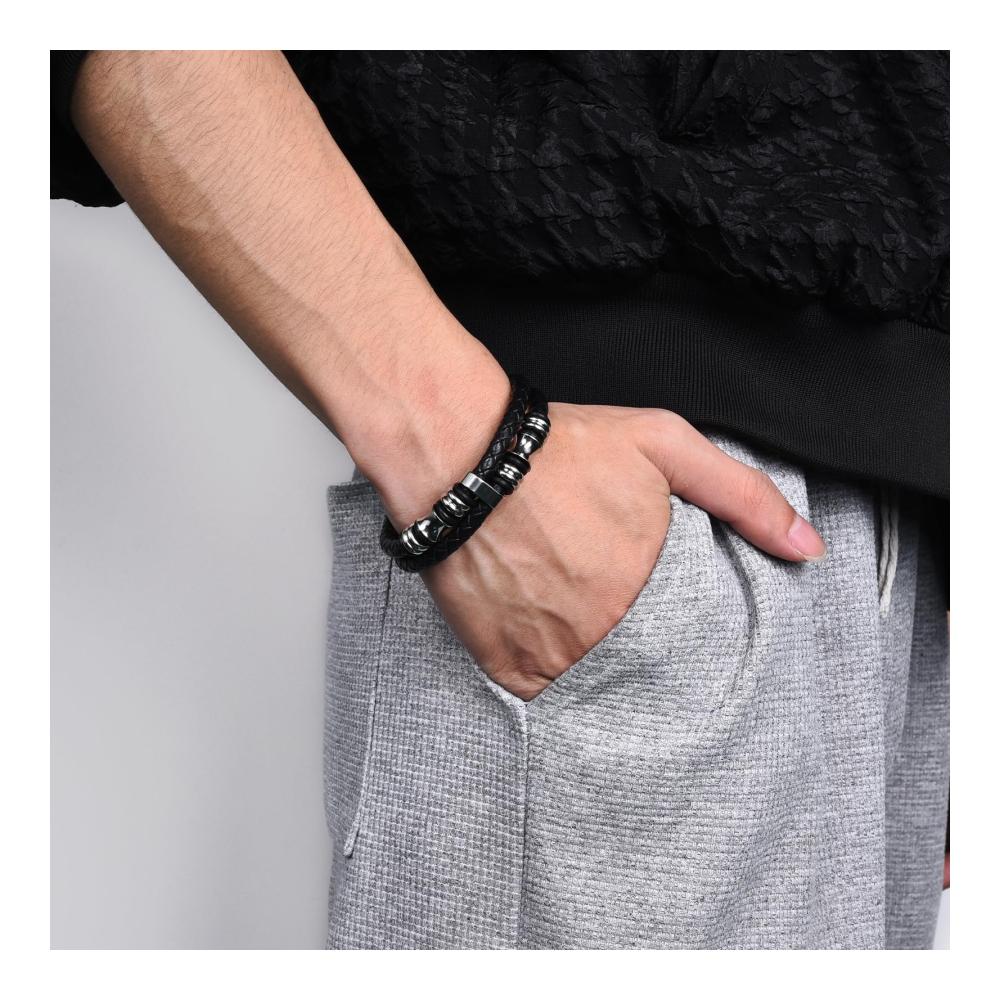 Herren Lederarmband mit Magnetverschluss - Stilvolles Geschenk für Männer 2-lagiges Flechtarmband als perfektes Armband für deinen Sohn