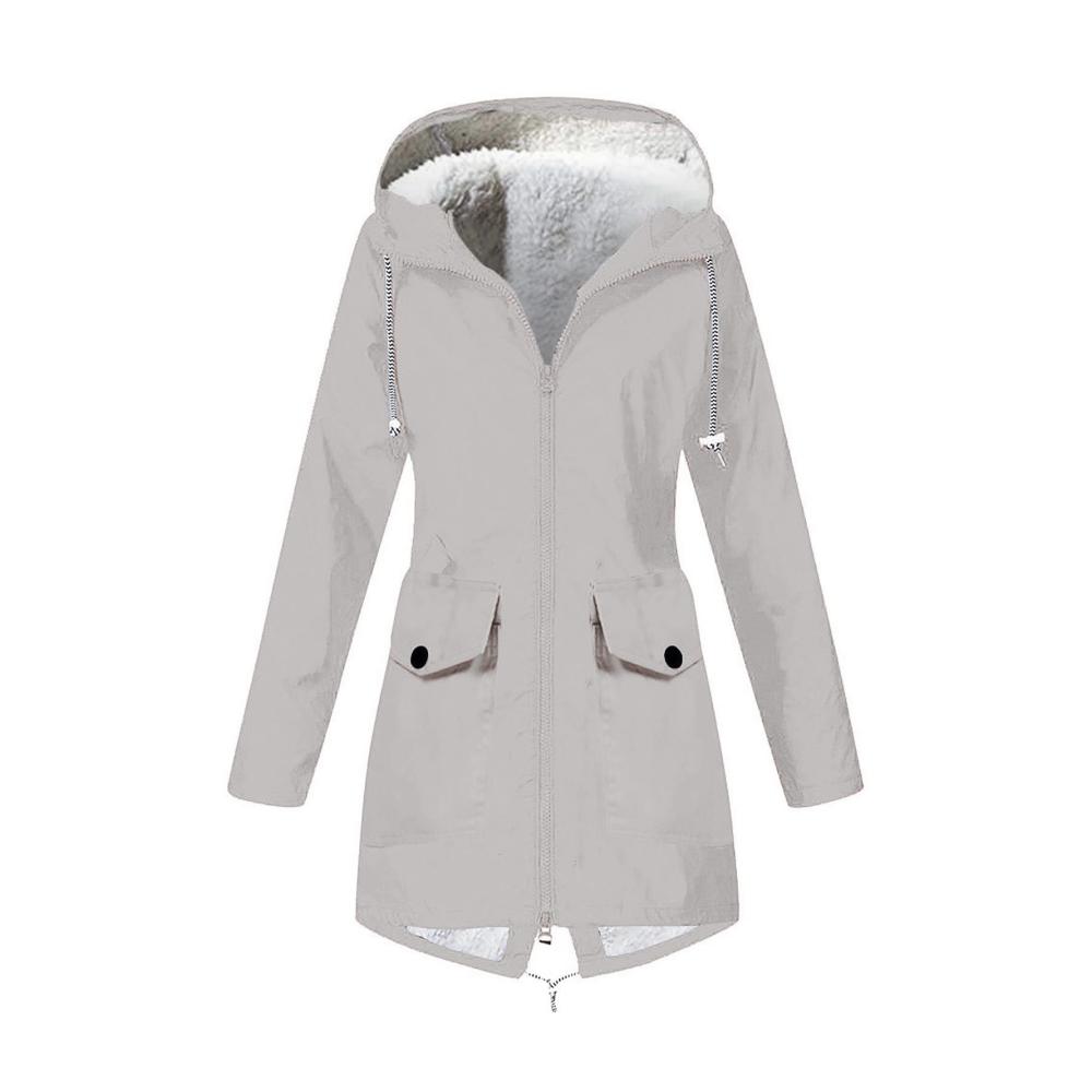 Wasserdichte Damen Regenjacke mit Kapuze und Teddyfutter - Atmungsaktiv Lang Warm Winddicht - Ideal für Outdoor-Aktivitäten Wandern im Winter
