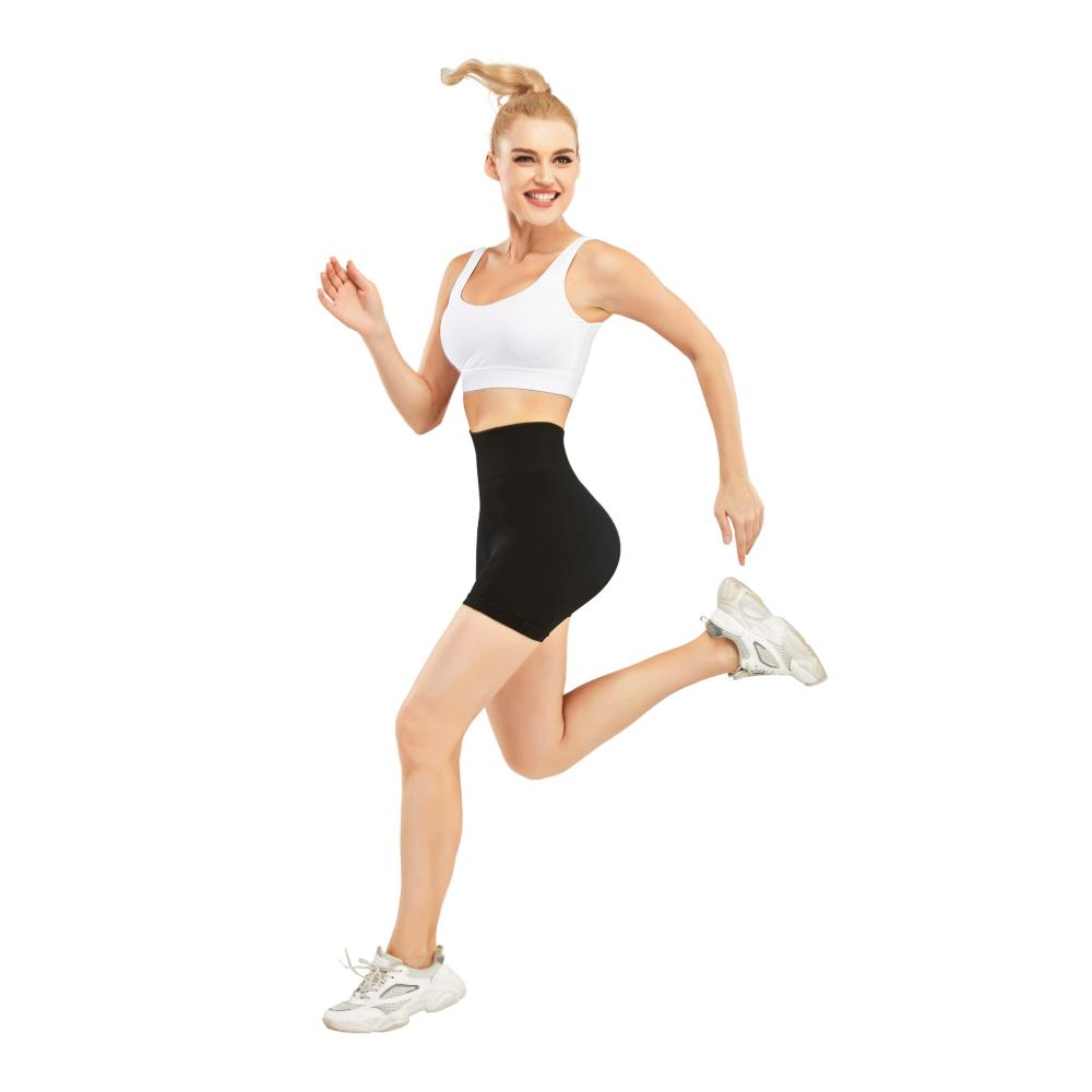 Damen Sportshorts Hochtaillierte Jogginghose für Fitness Yoga und Gym - Elastische Radlerhose mit kurzem Schnitt ideal unter Kleidern - Sommer Laufleggings aus Nylon für Zumba Training