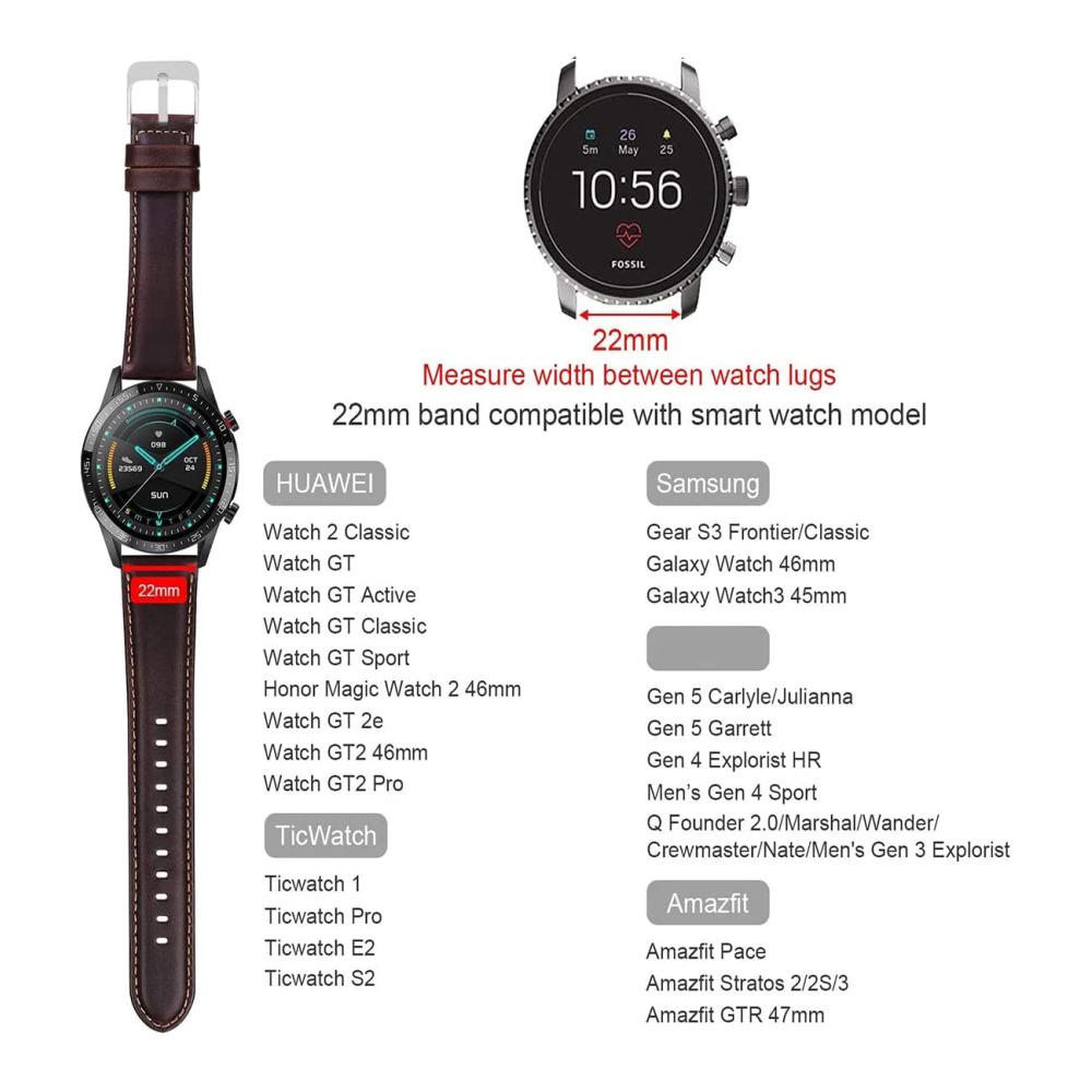 22mm Lederarmband für Samsung Gear S3 Frontier/S3 Classic Galaxy Watch 3 45mm Galaxy Watch 46mm – Ersatzarmband für Huawei Watch 46mm GT2 Pro GT2e GT 3 46mm – Uhrenarmband Bands in Premium-Qualität
