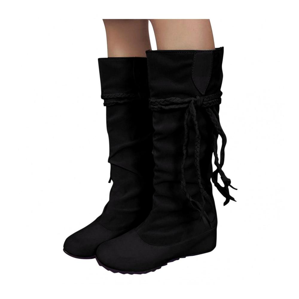Damen Winterstiefel mit Fransen und Quaste | Mode Mid-Calf Booties mit flachem Absatz | Pull On Stiefel für Herbst und Winter | Versteckter Keilabsatz Stiefeletten