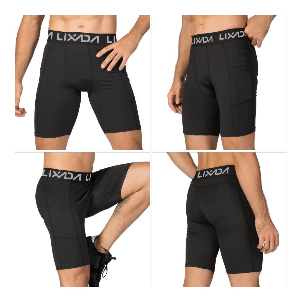 Performance-Sport Shorts für Herren - Elastische Hose kühl trocken mit Taschen - Baselayer Strumpfhose für Active Workouts in Schwarz Grau Dunkelblau (Größe L