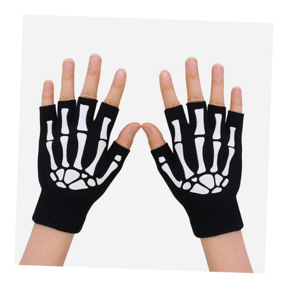 Halloween Handschuhe & Fäustlinge - 2 Paar Warme Damen und Herren Handschuhe für Halloween Kostüme Reiten und Skelett-Looks