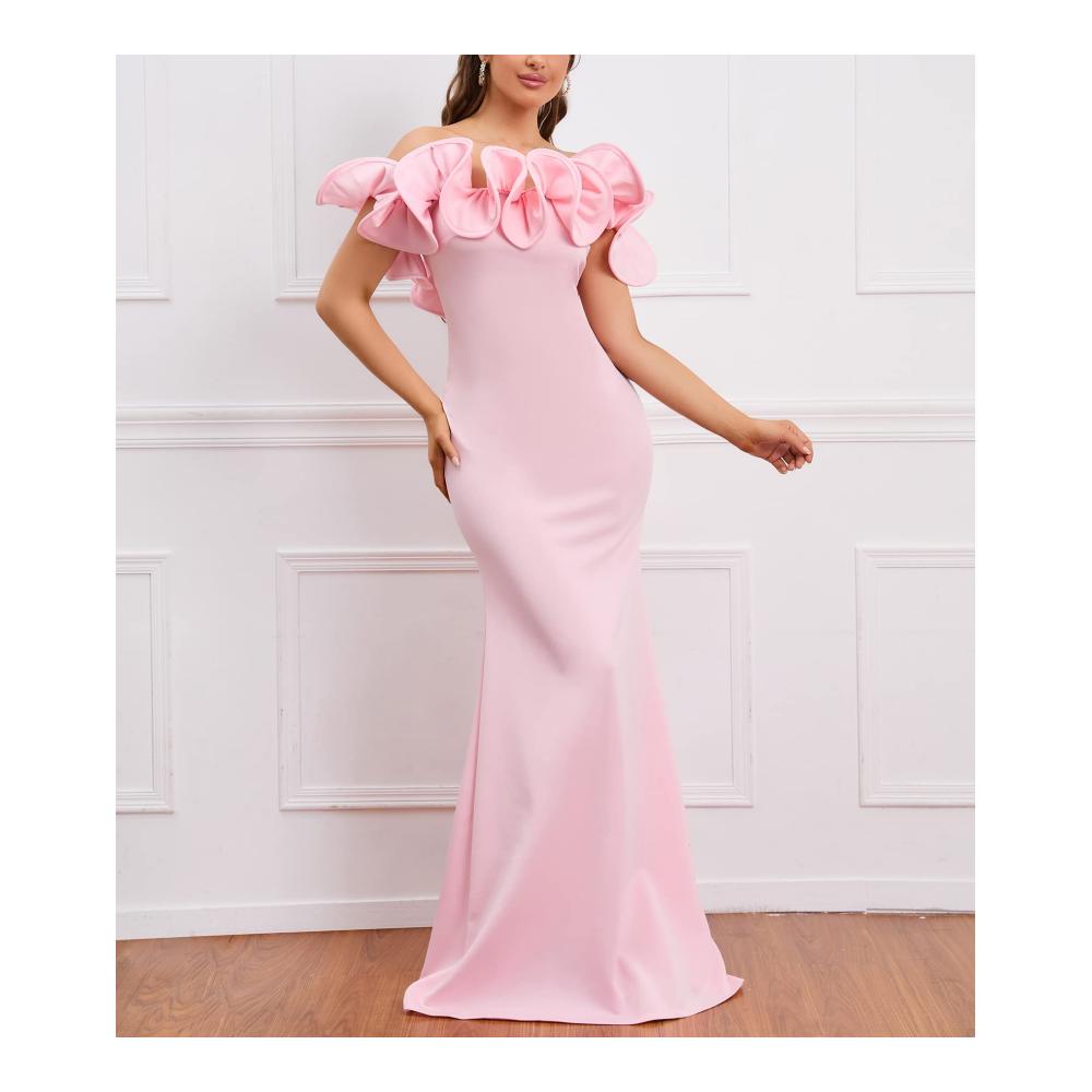 Bodenlanges asymmetrisches Abendkleid mit Ärmellosigkeit Damen Bodycon Maxikleid in Meerjungfrau-Stil und floralem Muster - Perfektes IWFEV Kleid für besondere Anlässe
