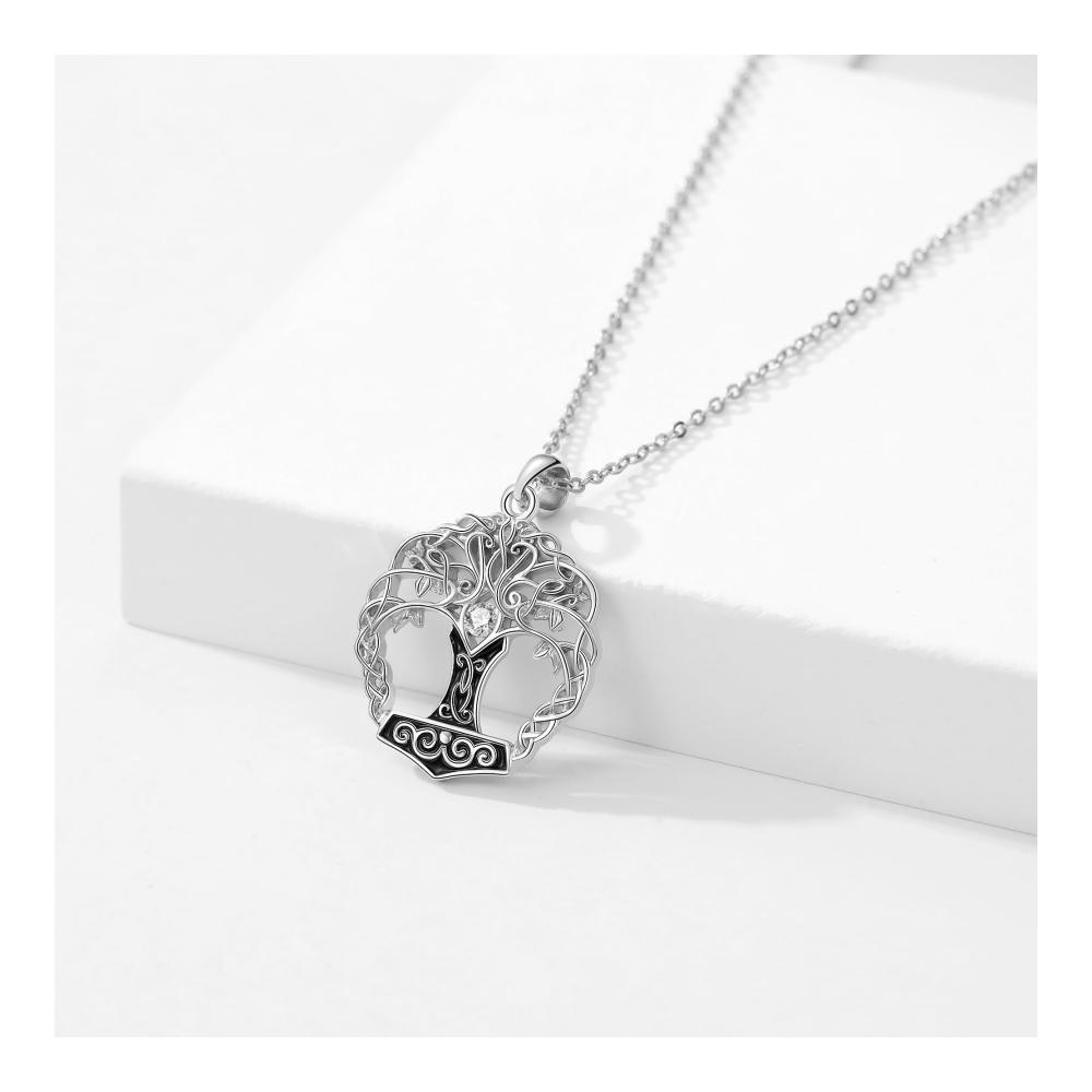 Lebensbaum Halskette aus 925er Sterling Silber mit Keltischem Knoten Triskele Viking Anhänger und Mondstein Kristall - Ideales Geschenk für Damen & Mädchen