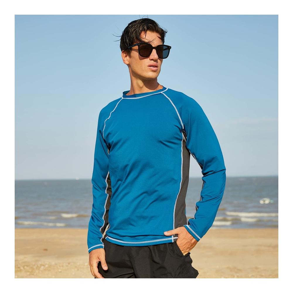UV Schutz Langarmshirt für Herren - Farbecht und Schnelltrocknend - Ideal zum Surfen Laufen Angeln und Wandern - UPF 51 Sonnenschutz - Blau und Grau