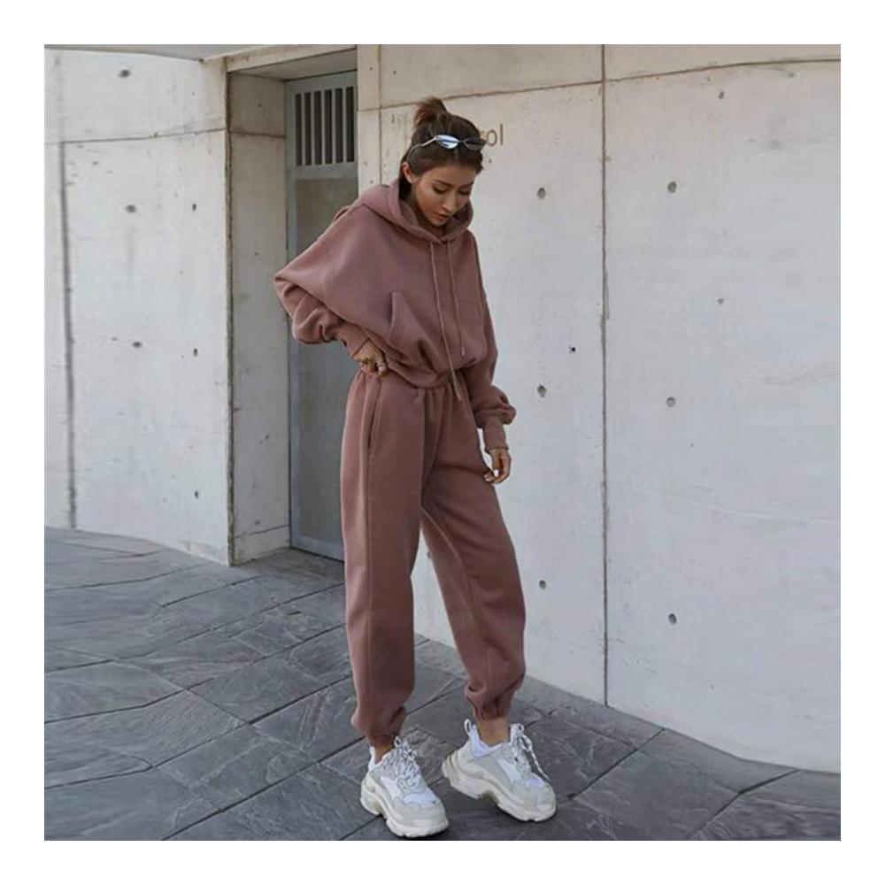 Damen Trainingsanzug Set Jogginganzug mit Langarm Top und Thermo-Hosen Yoga Outfit für Herbst & Winter