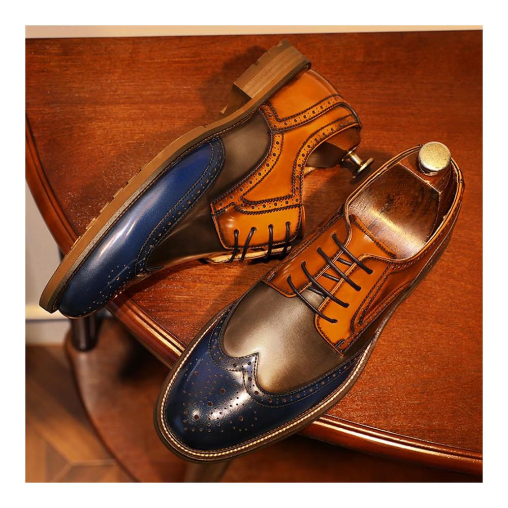 DESAI Herren Brogue-Schnürschuhe aus Lackleder für Hochzeit und Business