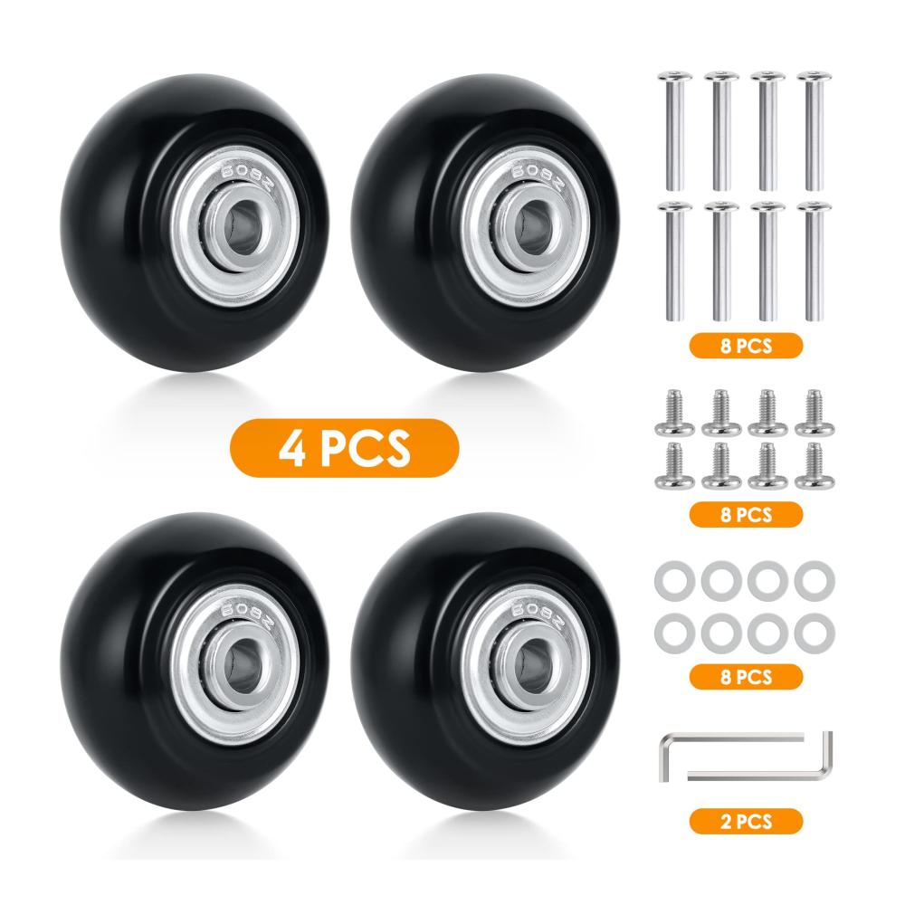 Gepäckrollen-Set 4 Universal-Ersatzräder für Koffer & Trolleys mit Montagewerkzeug - Schwarz (40mmx18mm