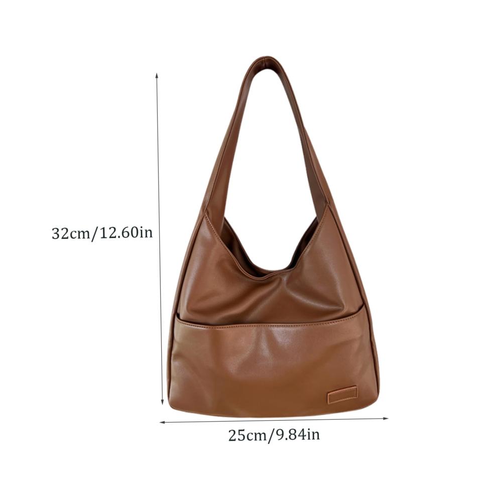 Retro Leder Shopper Damen Umhängetasche mit Reißverschluss-Innenfach | Vintage Slouchy Bag für Herbst und Winter | Casual Einkaufstasche für Pendeln und College