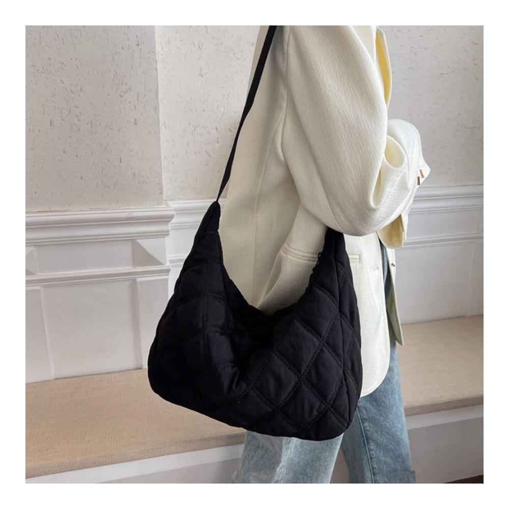Gesteppte Umhängetasche für Damen - Nylon Crescent Bag mit Reißverschluss ideal für Reisen Shopping & Arbeit