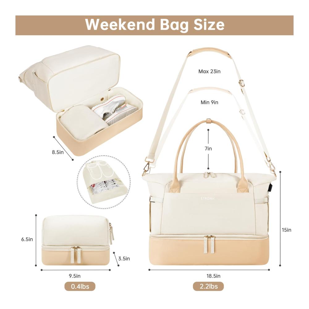 Weekender Reisetasche für Damen - Stilvolle Segeltuchtasche mit Kulturbeutel Schuhfach und Nasstasche - Ideale Tragetasche für Reisen Krankenhaus und Sport