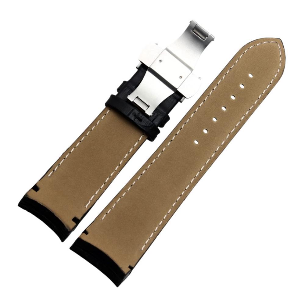 22mm 23mm 24mm Gebogenes Lederarmband mit Stahlschnalle - Braun Uhrenarmband