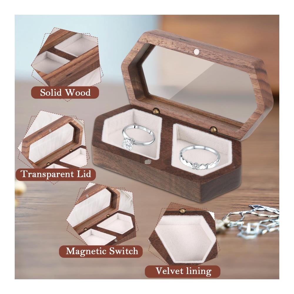 Benutzerdefinierte Hochzeitsringbox Gravierte Holzringbox für Eheringe und Verlobungsringe - Braunes Ringkästchen mit Doppelschlitz - Schmuckkästen als perfekte Heiratsantrag Deko und Geschenk für die Braut