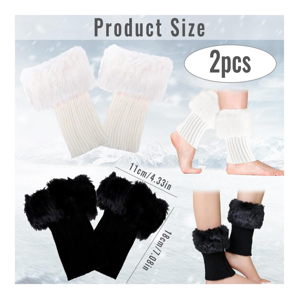 Warme Damen Stulpen 2 Stück - Fußlose Kniestrümpfe Legwarmers Gestrickte Beinwärmer - Ideal für Winter mit Hoher Qualität und Stil (Weiß Schwarz