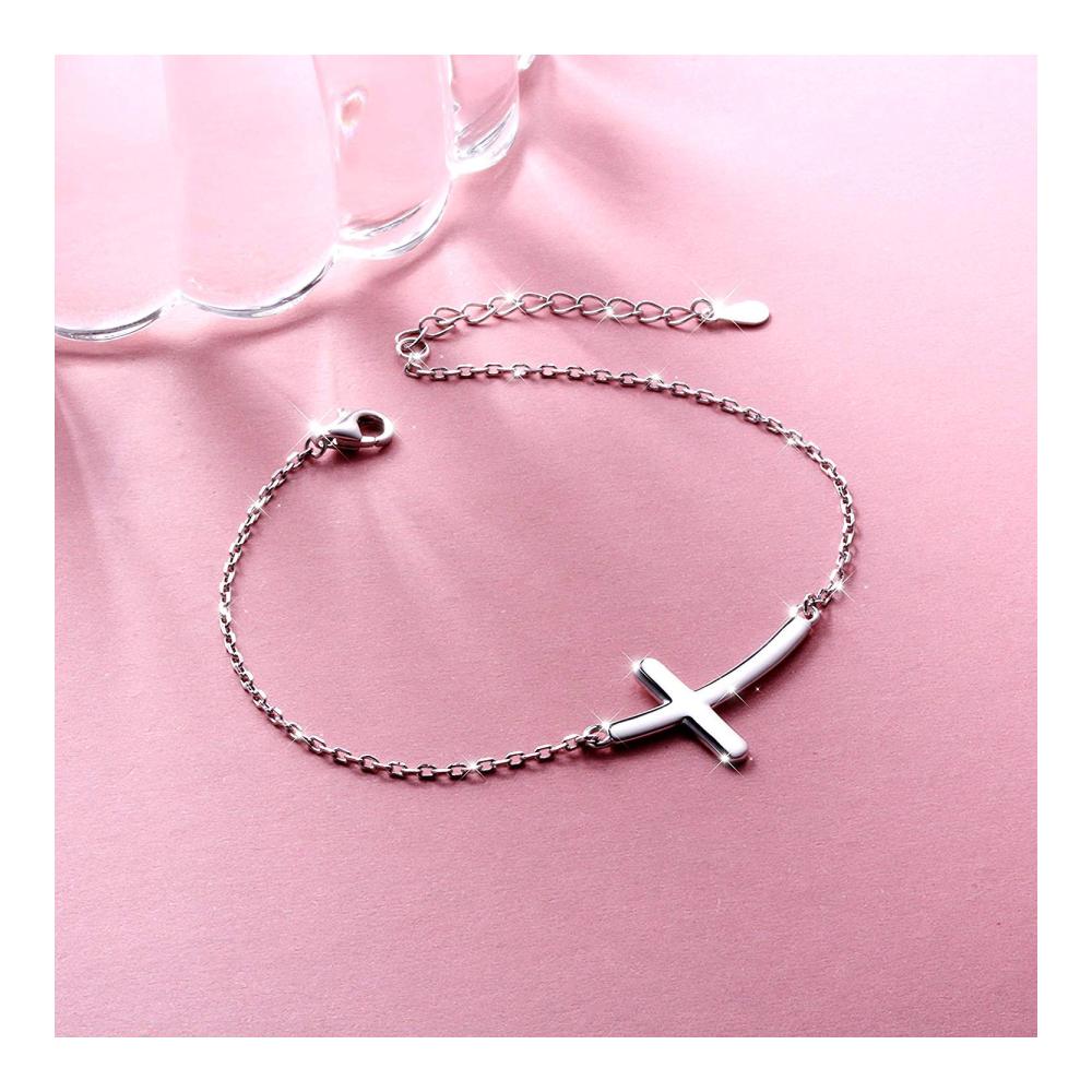Damen Armband 925 Silber Kreuz Armkette - Elegantes Platiniertes Schmuckstück mit Verstellbarer Länge inklusive Geschenk-Box