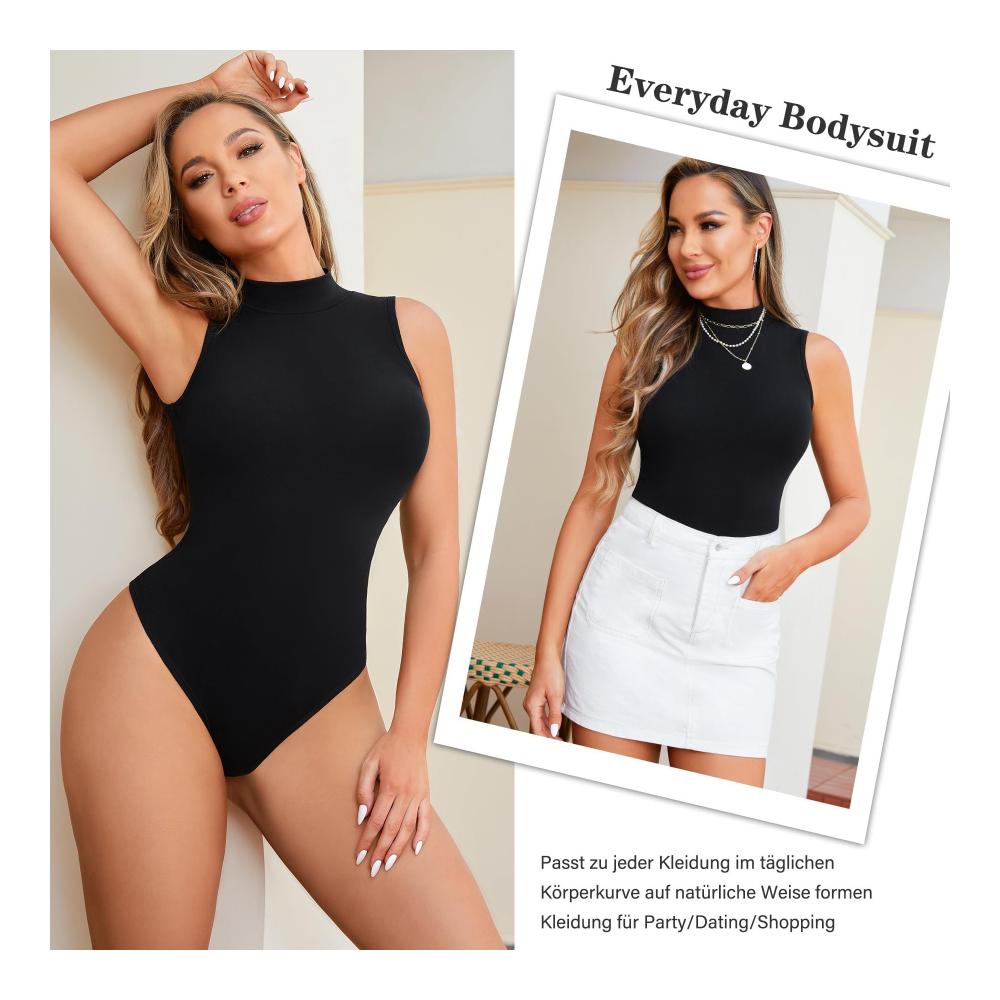 Junlan Shapewear Damen - Formender Bodysuit mit Stehkragen Damen Sculpting Body Shaper Ärmelloses Top Bodysuit für Frauen - Figurformendes Design