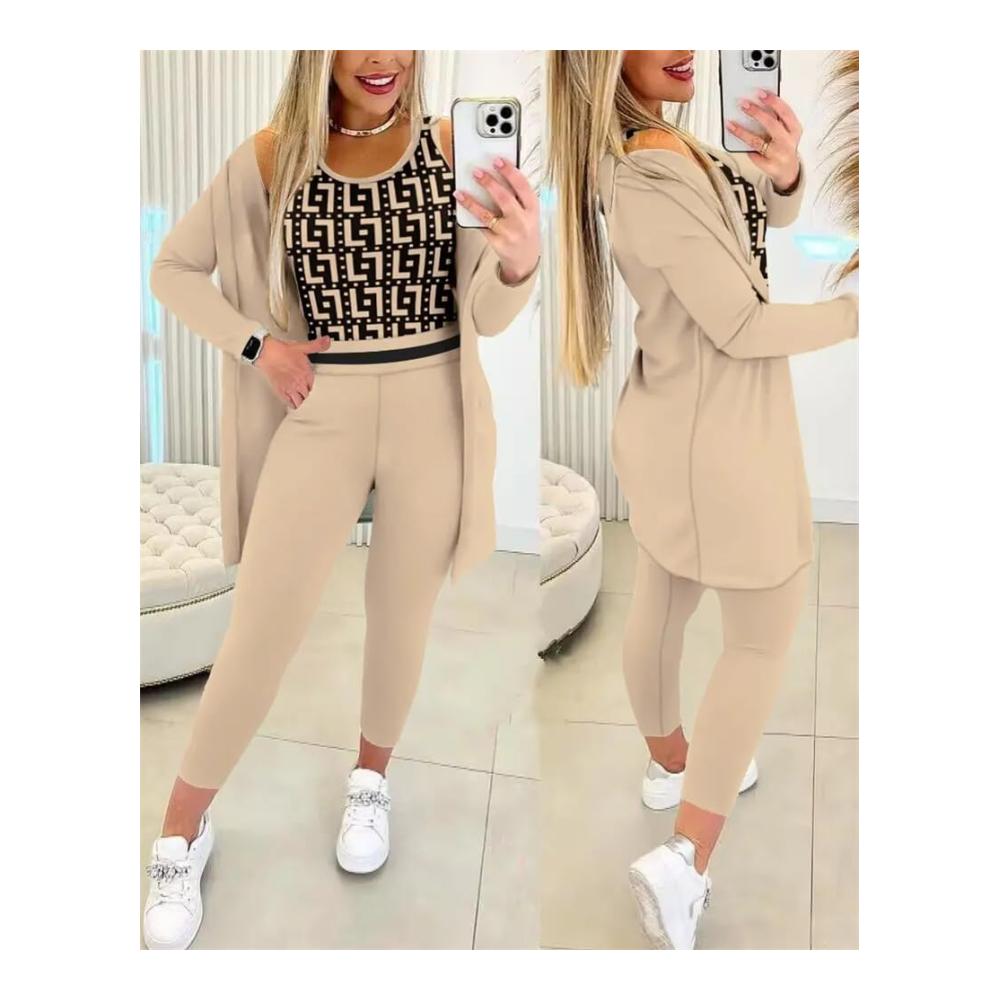3-teiliges Damen Sportanzug Set - Ärmelloses Tank Top Jogginghose & Cardigan | Casual Fitness Outfit in Slim Fit | Loungewear & Streetwear Kombi