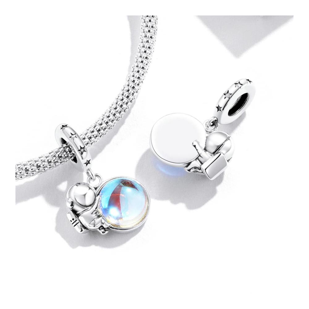 925 Sterling Silber Astronaut Mondstein Charm Anhänger für Pandora Armband - Einzigartige Bead Charms für Weltraumliebhaber